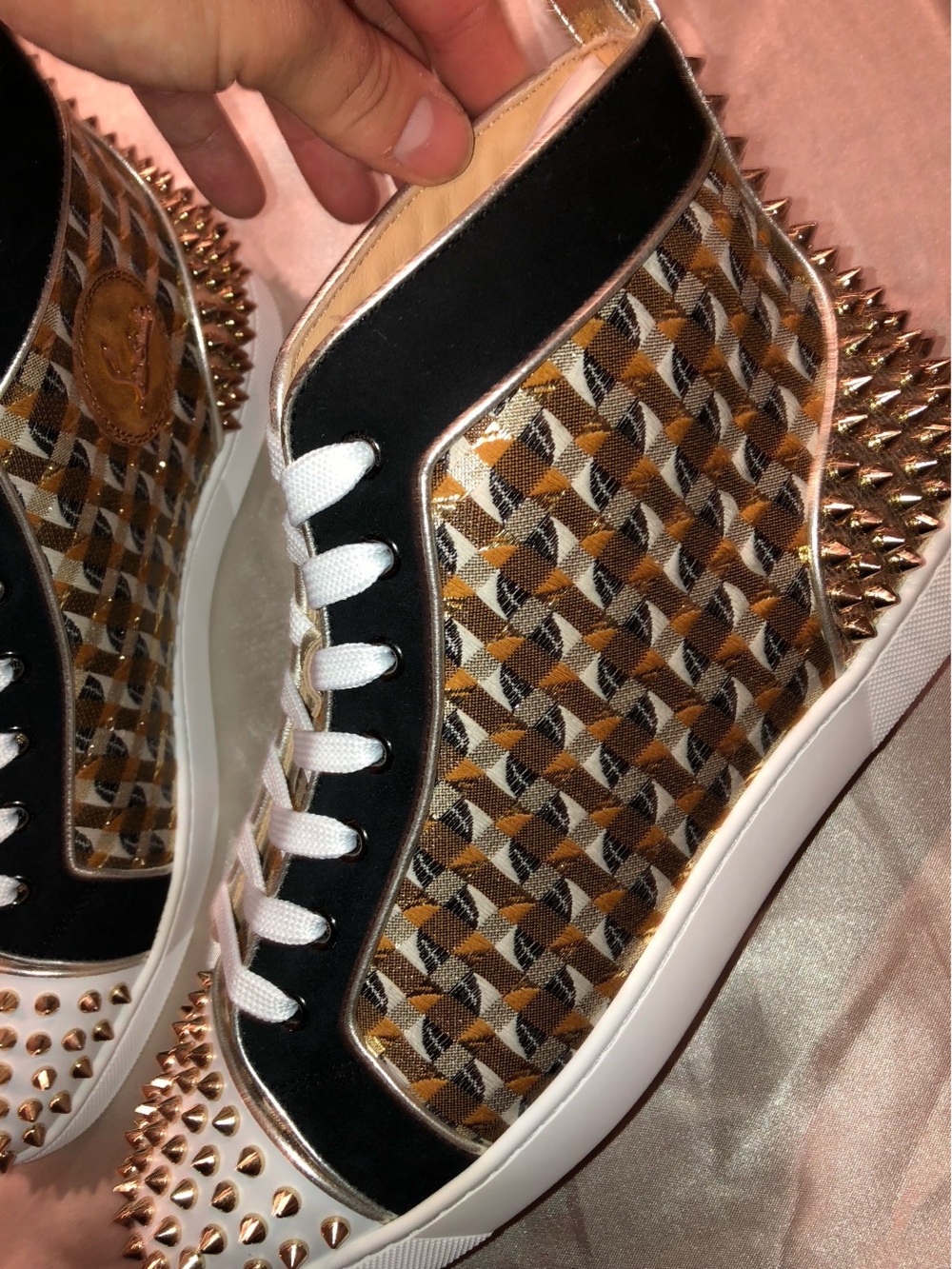 Christian LouBoutin Men’s High Top JacQ Mayfair Gold Sneakers - Picture 2 of 8